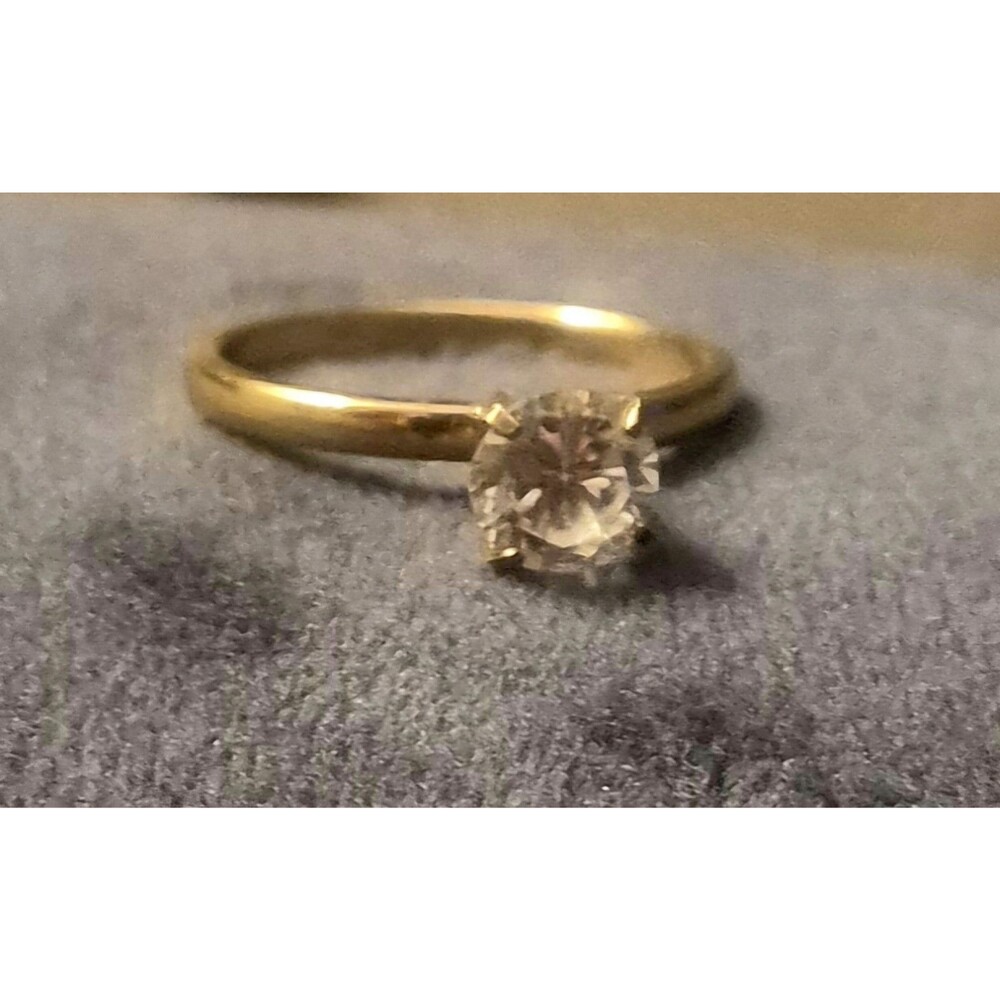 Vintage Lind 14K HGE Solitaire Ring Size 7.5 Round Cut Clear CZ Lindenwold